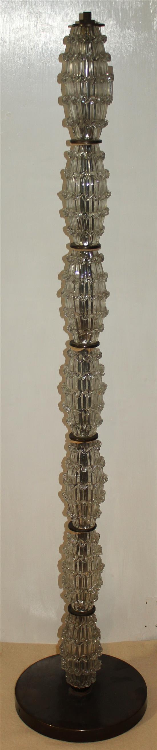 A Murano glass and patinated brass standard lamp, probably by Barovier, mid 20th century, 4ft 9in.